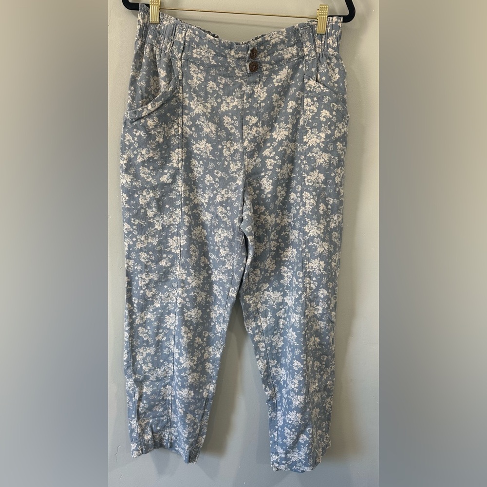 SO Goods For Life XL High Rise Tapered Pants Floral Elastic Waist linen blend